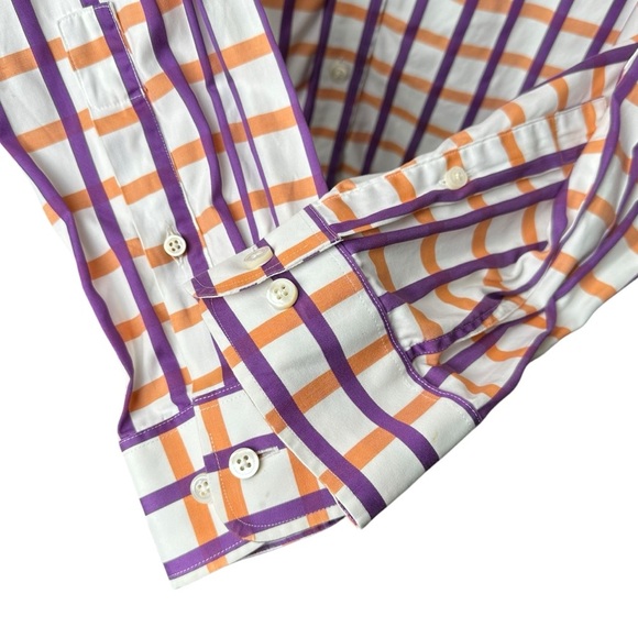Ferrell Reed Size 17 Purple Orange Windowpane Button Up Shirt Colorful Business - Picture 4 of 12